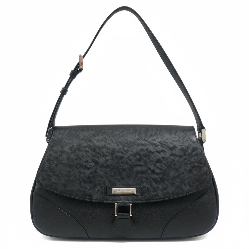 Vintage Burberry Black Leather Shoulder Bag